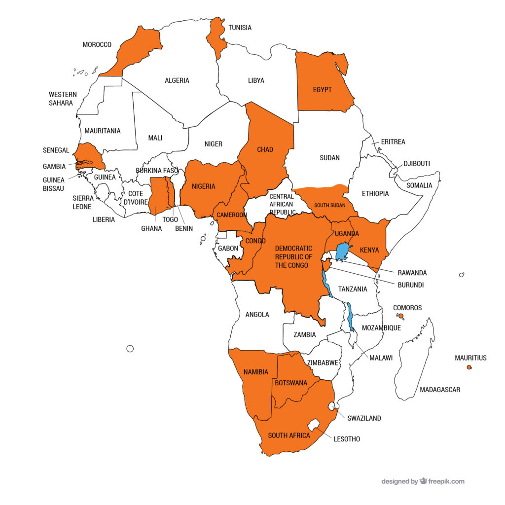 Africa Map With Countries Of Participants From 2016 Highlighted